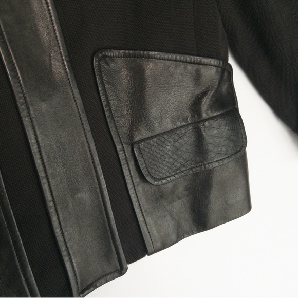 TARA JARMON Wool Leather Jacket Womens Size 38 US 6 M Cropped Snap Blazer - Picture 4 of 15